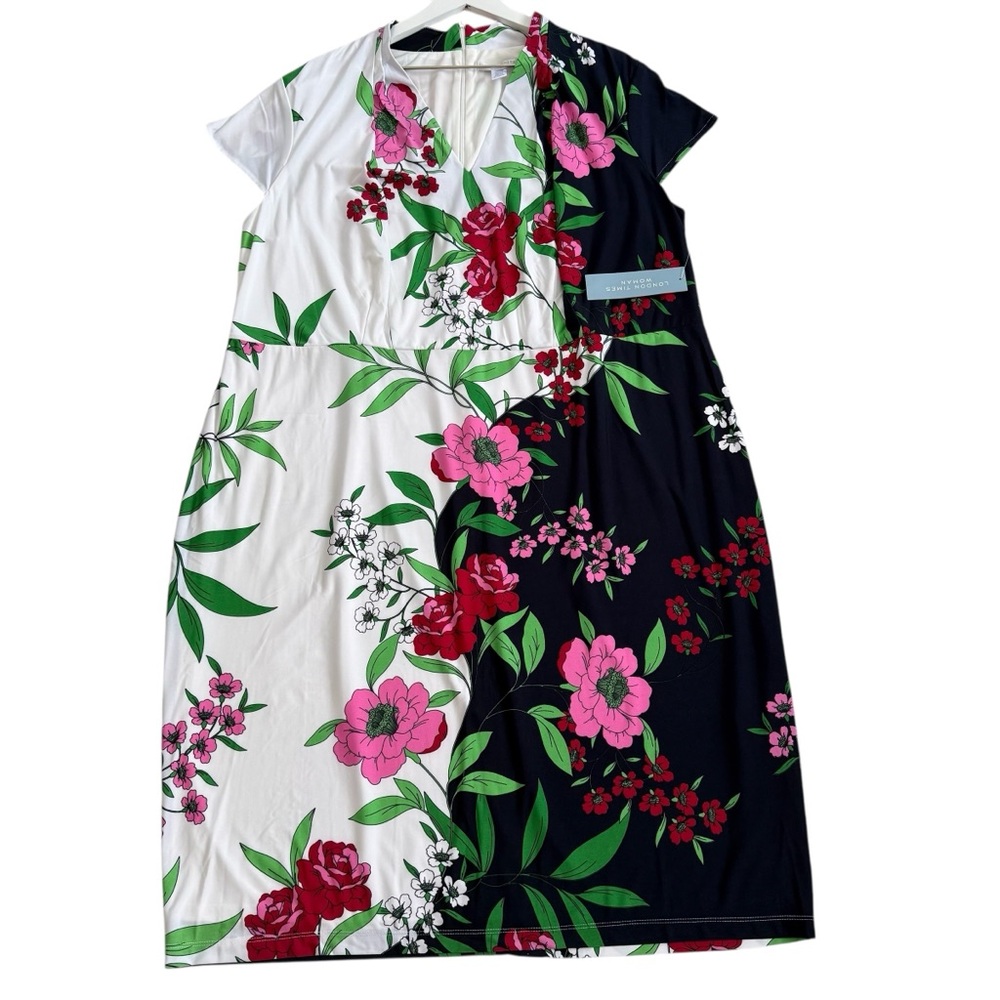 NWT London Times Women's Floral V-Neck Cap-Sleeve Sheath Dress Size 22W - Picture 16 of 16